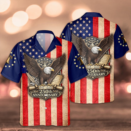 Joycorners 250th Anniversary USA Flag Patriotic Hawaiian Shirt, American Freedom Gift