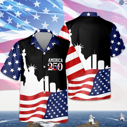 Joycorners America 250 Years Black Patriotic Hawaiian Shirt, USA Celebration Gift