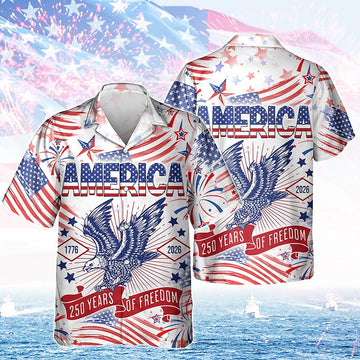 Joycorners America 250 Years Of Freedom Tropical Hawaiian Shirt, USA Patriotic Apparel