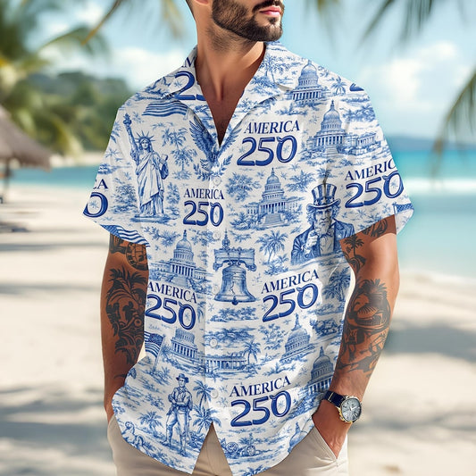 Joycorners America 250th Anniversary Toile De Jouy Hawaiian Shirt, Patriotic Apparel