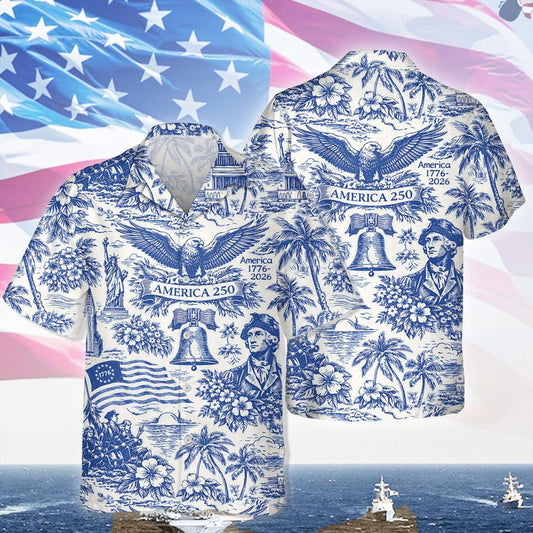Joycorners America 250th Anniversary Toile De Jouy Patriotic Hawaiian Shirt