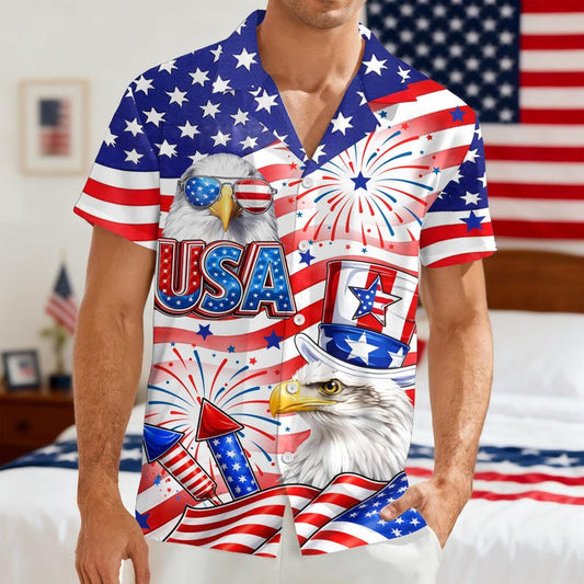 Joycorners America Flag Eagle Patriotic Hawaiian Shirt, USA 250 Years Freedom Apparel