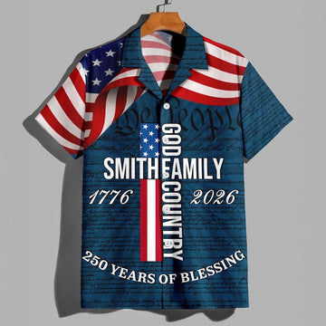 Joycorners Custom Family Name Patriotic American Flag Blue Hawaiian Shirt
