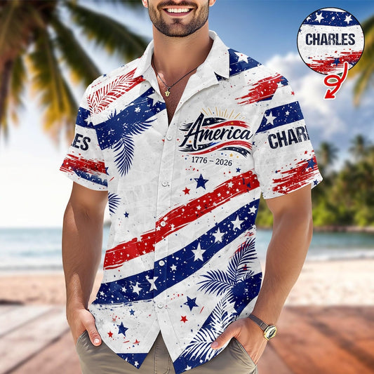Joycorners Custom Name 250 Years Semiquincentennial Patriotic Hawaiian Shirt