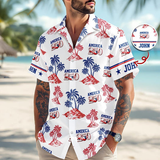 Joycorners Custom Name America 250 Years Anniversary Patriotic Hawaiian Shirt