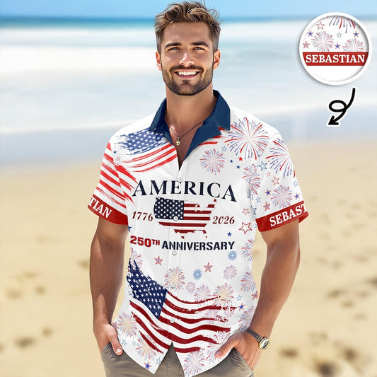 Joycorners Custom Name America 250th Anniversary Patriotic Hawaiian Shirt