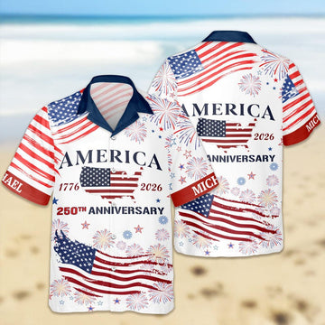 Joycorners Custom Name America 250th Anniversary Patriotic Hawaiian Shirt
