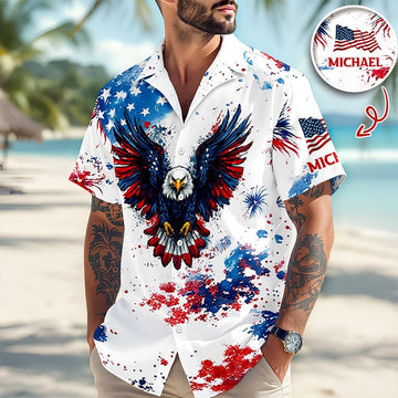 Joycorners Custom Name American Pride Eagle Tropical Hawaiian Shirt, Independence Apparel