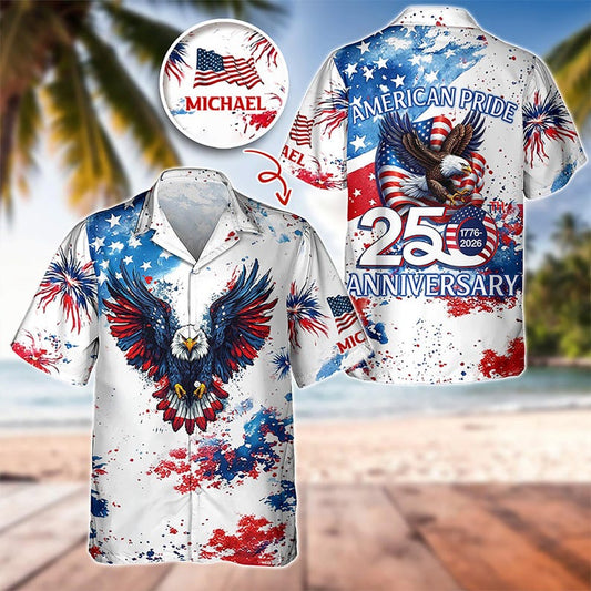 Joycorners Custom Name American Pride Eagle Tropical Hawaiian Shirt, Independence Apparel