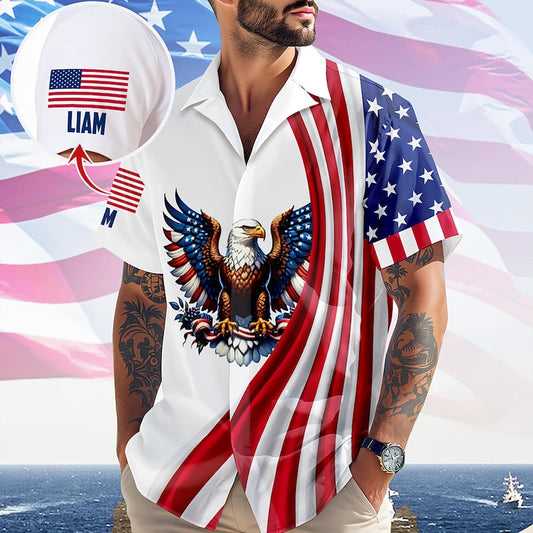 Joycorners Custom Name American Pride Eagle Patriotic Hawaiian Shirt, USA Freedom