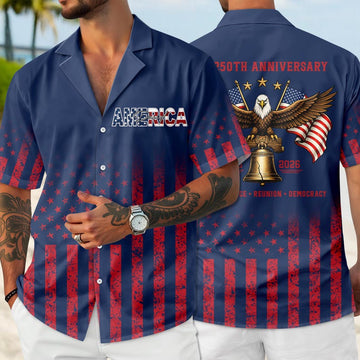 Joycorners Custom Name Eagles 250th Birthday Navy Hawaiian Shirt, USA Freedom Apparel