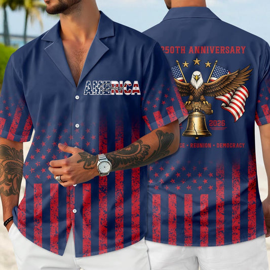 Joycorners Custom Name Eagles 250th Birthday Navy Hawaiian Shirt, USA Freedom Apparel