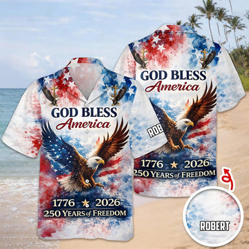 Joycorners Custom Name God Bless America Eagle 1776-2026 Hawaiian Shir