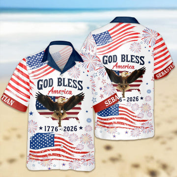 Joycorners Custom Name God Bless America Eagle Patriotic Hawaiian Shirt