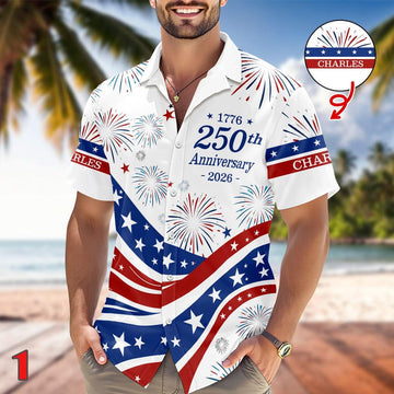 Joycorners Custom Name USA 250th Anniversary Hawaiian Shirt Style 1, Patriotic Gift