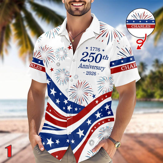 Joycorners Custom Name USA 250th Anniversary Hawaiian Shirt Style 1, Patriotic Gift