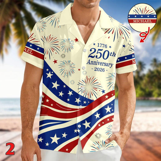 Joycorners Custom Name USA 250th Anniversary Hawaiian Shirt Style 2, Freedom Celebration