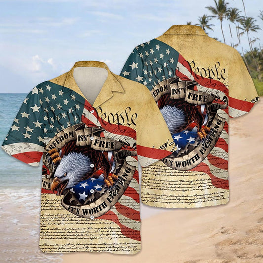 Joycorners Freedom Isn’t Free Patriotic Hawaiian Shirt, American Eagle Freedom Apparel