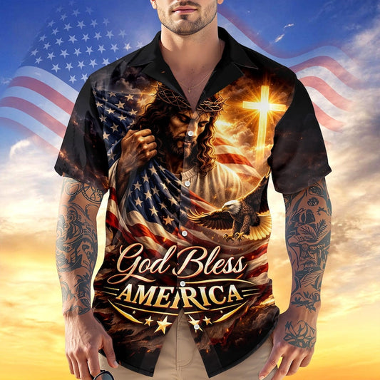 Joycorners One Nation Under God Patriotic Hawaiian Shirt, USA Freedom Celebration