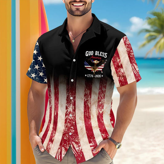 Joycorners Patriotic God Bless America Eagle 250th Anniversary Hawaiian Shirt