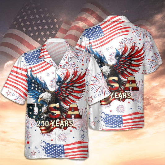 Joycorners Patriotic Bald Eagle USA 250 Years Hawaiian Shirt, American Freedom Apparel