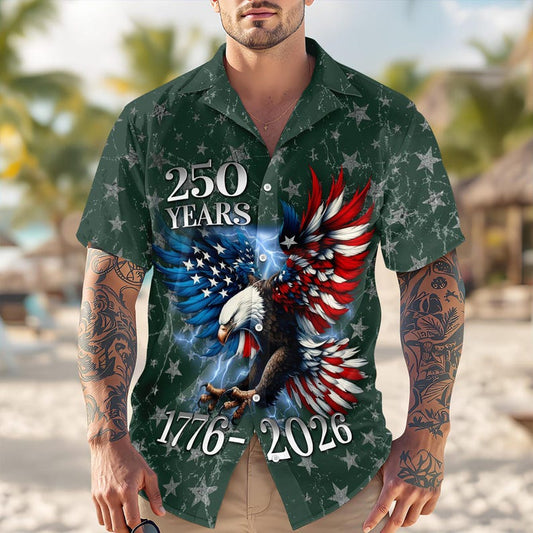Joycorners Personalized 250th Anniversary Eagle Green Tropical Hawaiian Shirt