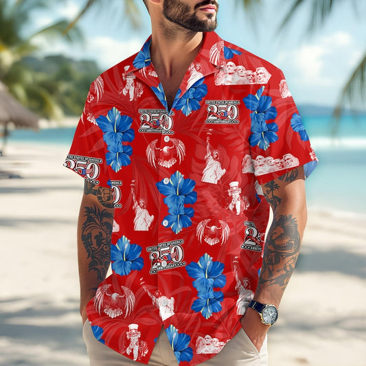 Joycorners Personalized America 250 Anniversary Red Hawaiian Shirt, USA Independence Gift