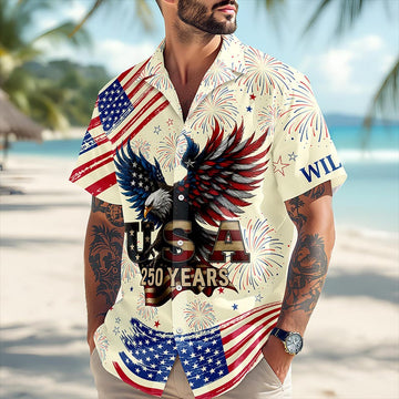 Joycorners Personalized America 250 Years Eagle Beige Hawaiian Shirt, Independence Apparel