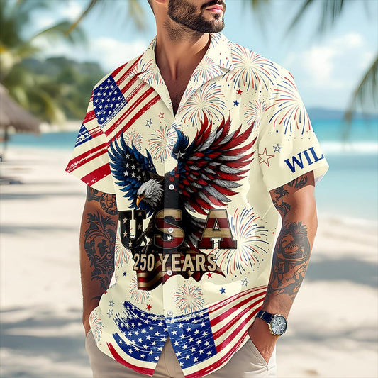 Joycorners Personalized America 250 Years Eagle Beige Hawaiian Shirt, Independence Apparel