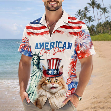 Joycorners Personalized America Cat Dad Dog Dad Hawaiian Shirt, Patriotic Pet Lover Gift