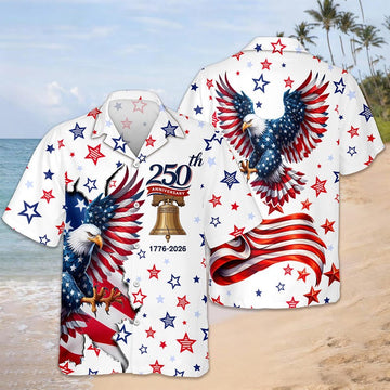 Joycorners Personalized American 250th Anniversary Tropical Hawaiian Shirt, Patriotic Outfit
