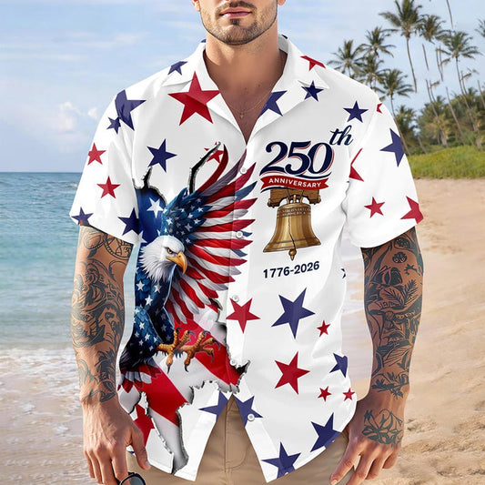 Joycorners Personalized American 250th Anniversary Tropical Hawaiian Shirt, Patriotic Outfit