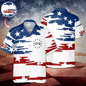 Joycorners Personalized American 1776 Eagle Patriotic Hawaiian Shirt, USA Freedom Gift