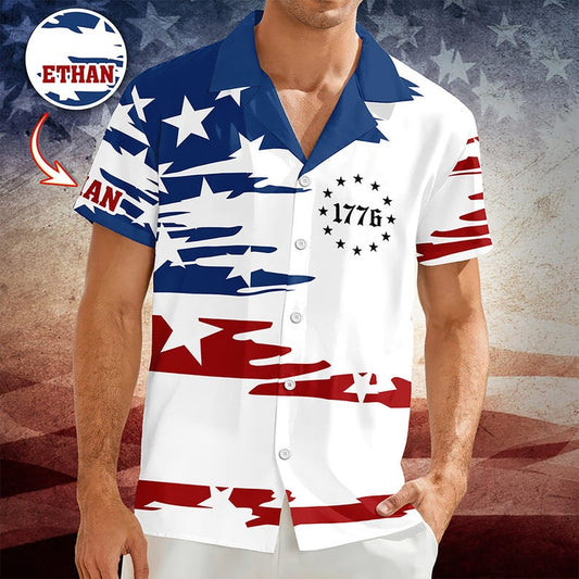 Joycorners Personalized American 1776 Eagle Patriotic Hawaiian Shirt, USA Freedom Gift