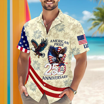 Joycorners Personalized American Pride Eagle Beige Hawaiian Shirt, USA Freedom Apparel