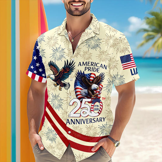 Joycorners Personalized American Pride Eagle Beige Hawaiian Shirt, USA Freedom Apparel