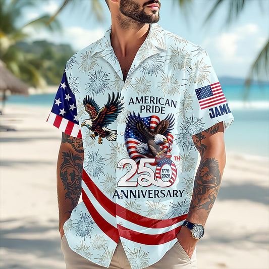 Joycorners Personalized American Pride Eagle Blue Patriotic Hawaiian Shirt