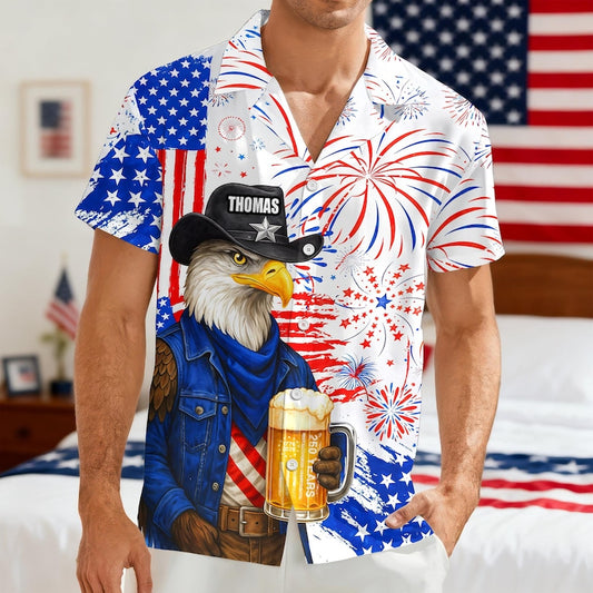Joycorners Personalized Name America 250th Birthday Hawaiian Shirt, USA Patriotic Gift