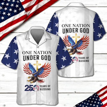 Joycorners Personalized One Nation Under God America 250th Hawaiian Shirt, Patriotic Gift