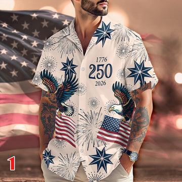 Joycorners Personalized USA 250 Anniversary Eagle 1776-2026 Hawaiian Shirt Style 1