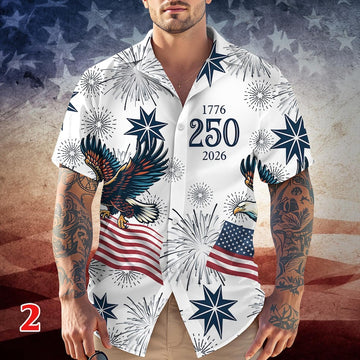 Joycorners Personalized USA 250 Anniversary Eagle 1776-2026 Hawaiian Shirt Style 2