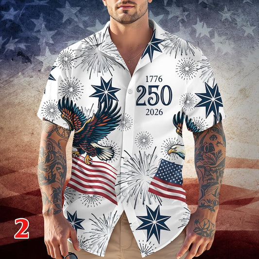 Joycorners Personalized USA 250 Anniversary Eagle 1776-2026 Hawaiian Shirt Style 2
