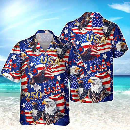 Joycorners USA 250 Anniversary Eagle Freedom Hawaiian Shirt, 4th Of July Patriotic Gift
