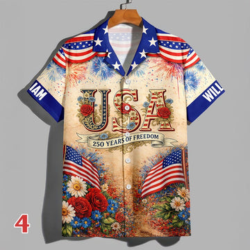 Joycorners USA 250 Years Of Freedom Summer Hawaiian Shirt Style 4, Patriotic Celebration Outfit
