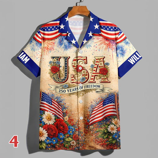 Joycorners USA 250 Years Of Freedom Summer Hawaiian Shirt Style 4, Patriotic Celebration Outfit