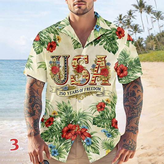 Joycorners USA 250 Years Of Freedom American Hawaiian Shirt Style 3, USA Independence Apparel