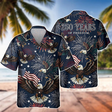 Joycorners USA 250th Anniversary Eagle Navy Hawaiian Shirt, Patriotic Independence Day Apparel
