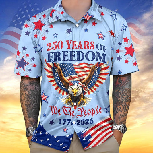 Joycorners We The People 250 Years Of Freedom Blue Patriotic Hawaiian Shirt, American Freedom Apparel