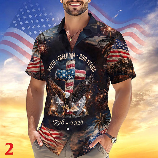 Joycorners 250 Years Of Freedom Eagle Patriotic Hawaiian Shirt Style 2