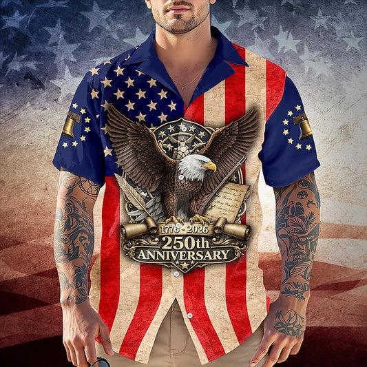 Joycorners 250th Anniversary USA Flag Patriotic Hawaiian Shirt, American Freedom Gift
